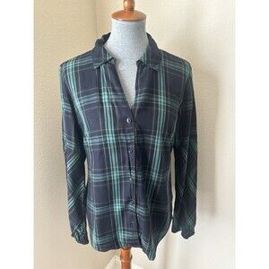 Cabi Women's Size Medium Green Navy Plaid Big Sur Button Up Shirt, Style 3769